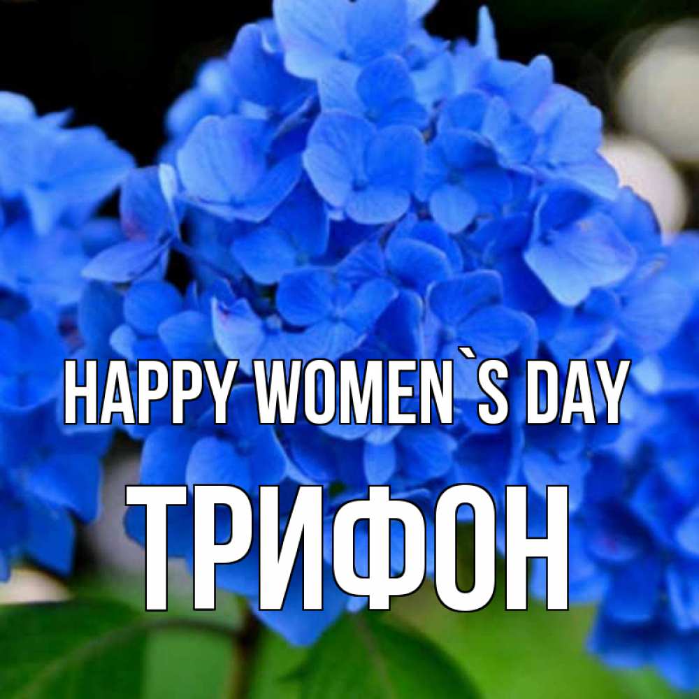 Greetings card с именем, Трифон happy women`s day синие цветы Greetings with text for free download 